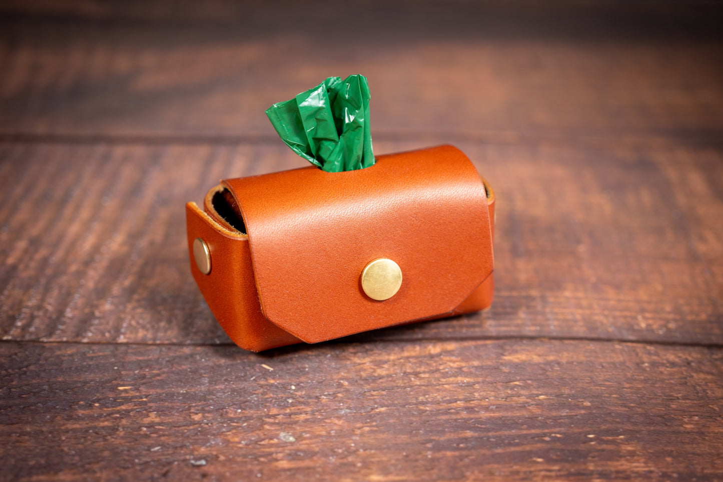 A nice choice of chestnut and black dog poop holder with quality leather.
