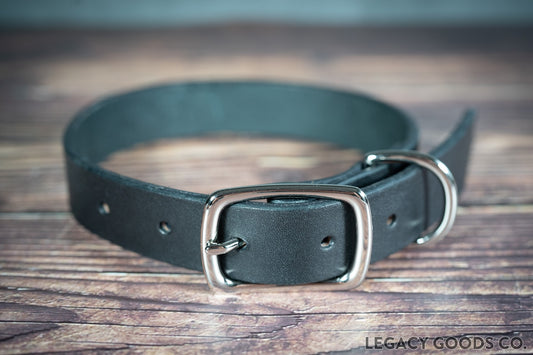 Handmade leather dog collar 1-inch in black | Collier pour chien en cuir fait à la main de 1 pouce en noir
