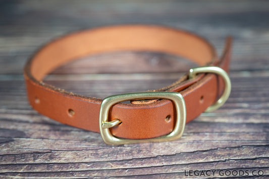 Handmade leather dog collar 3/4-inch in chestnut | Collier pour chien en cuir fait à la main de 3/4 pouce en châtaigne