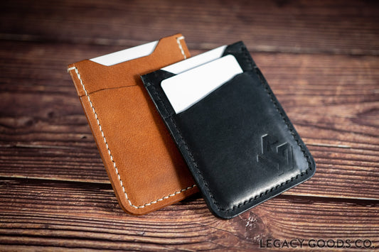 M1 Wallet handcrafted leather good in black and buck brown | Portefeuille M1 en cuir fait à la main en noir et brun biche