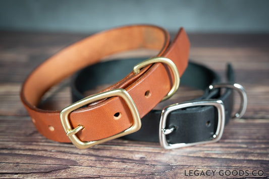 Handmade leather dog collar 1-inch in black and chestnut | Collier pour chien en cuir fait à la main de 1 pouce en noir et chataigne