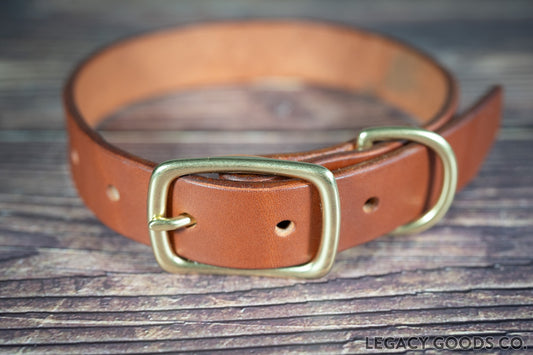 Handmade leather dog collar 1-inch in chestnut