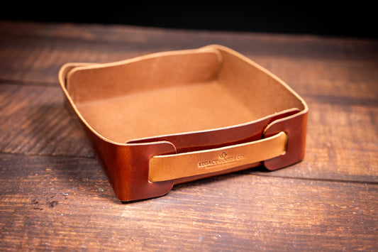 Premium Vegetable Tanned Leather Tray in Rich Chocolate Color - Ideal for Organizing Small Essentials