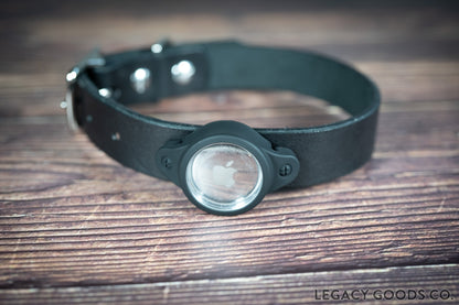 Handmade leather dog collar 1-inch in black with Airtag holder