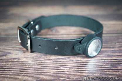 Handmade leather dog collar 1-inch in black with Airtag holder